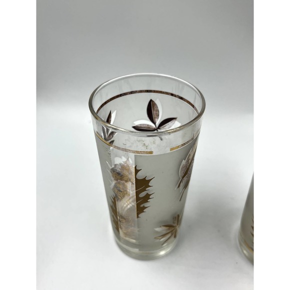 3 Vintage Libbey Gold Leaf High Ball Frosted Glasses - Picture 8 of 9